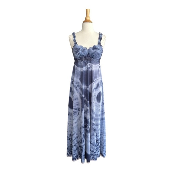 Olga Other - OLGA Vintage 70s Sleeping Pretty Nightgown Blue Lace Tie Dye Slip Dress Size 36